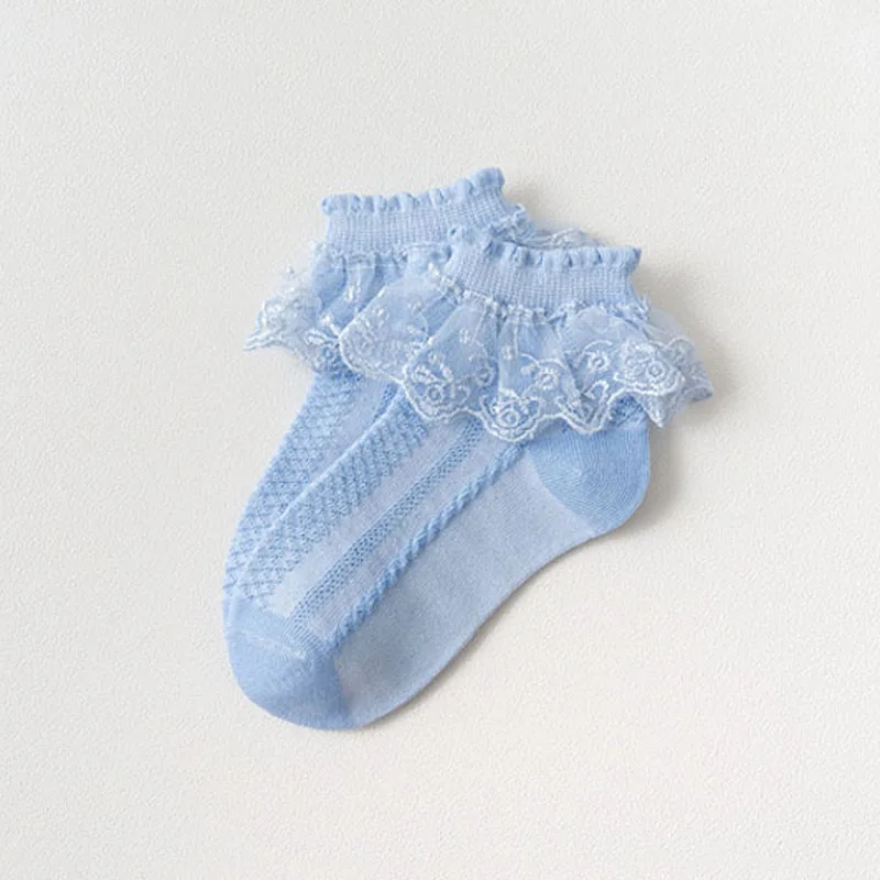 5 Paar Mädchen-Socken mit Spitzenrüschen, Baumwolle, atmungsaktiv, bequem, bezaubernd, für Kinder im Prinzessinnen-Stil, tanzfertige Socken mit Rüschenbesatz – Detail 6