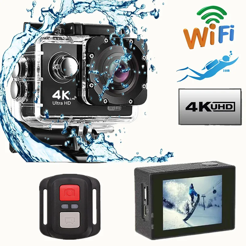 

4K Action Recording Camera WiFi Waterproof 170D 2.0" Screen Sports Camera for Helmet Motorcycle with 1080P/30FPS Outdoor Travel