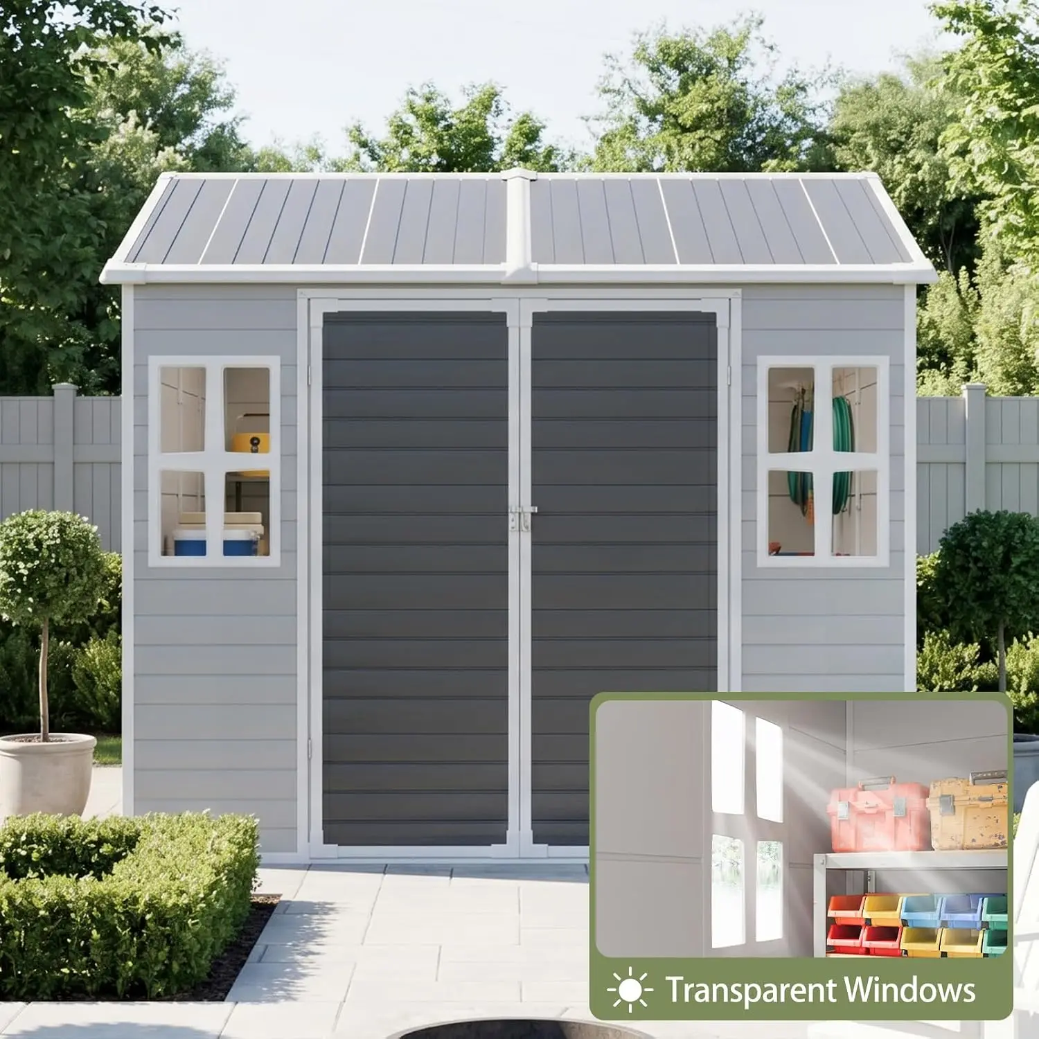 8x6 FT Resin Storage Shed with Floor & Windows, Customized