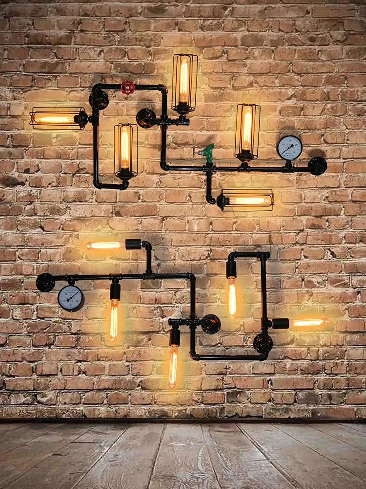 خمر الرياح الصناعية الجدار مصباح علوي الحديد المطاوع الديكور الممر بار مقهى غرفة نوم الإبداعية شخصية مصباح أنابيب المياه #5