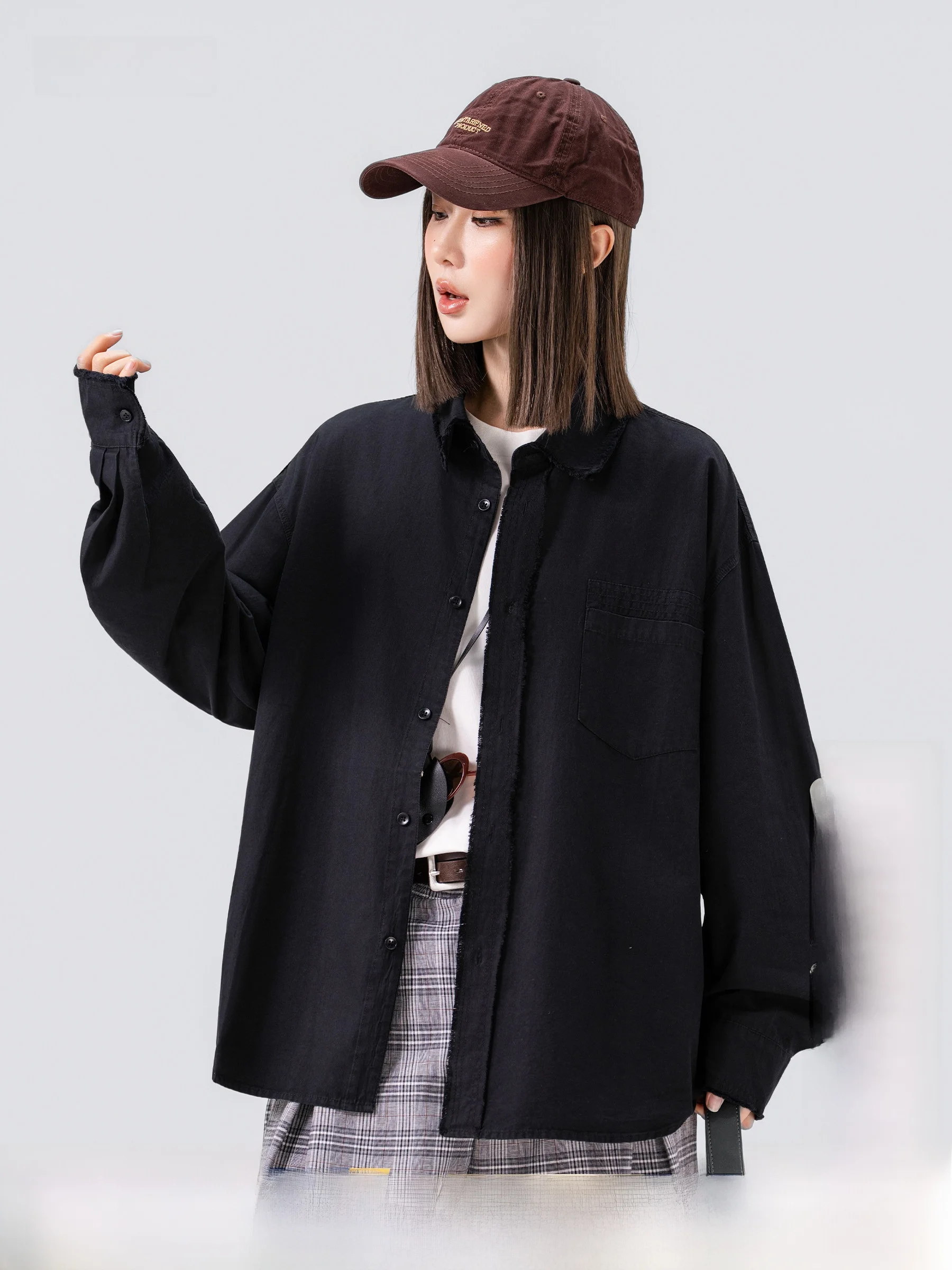 Loose Fit Long Sleeve Shirt Rilex Pure Color Button up Collar Workwear Jacket for Men And Women Autumn Season Casual Style