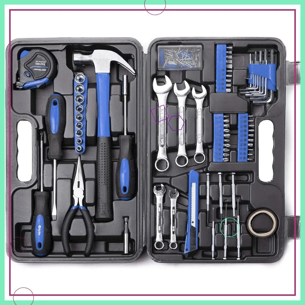 

148-Piece Household Tool Set with Plastic Storage Case for Home Repairs and DIY Projects