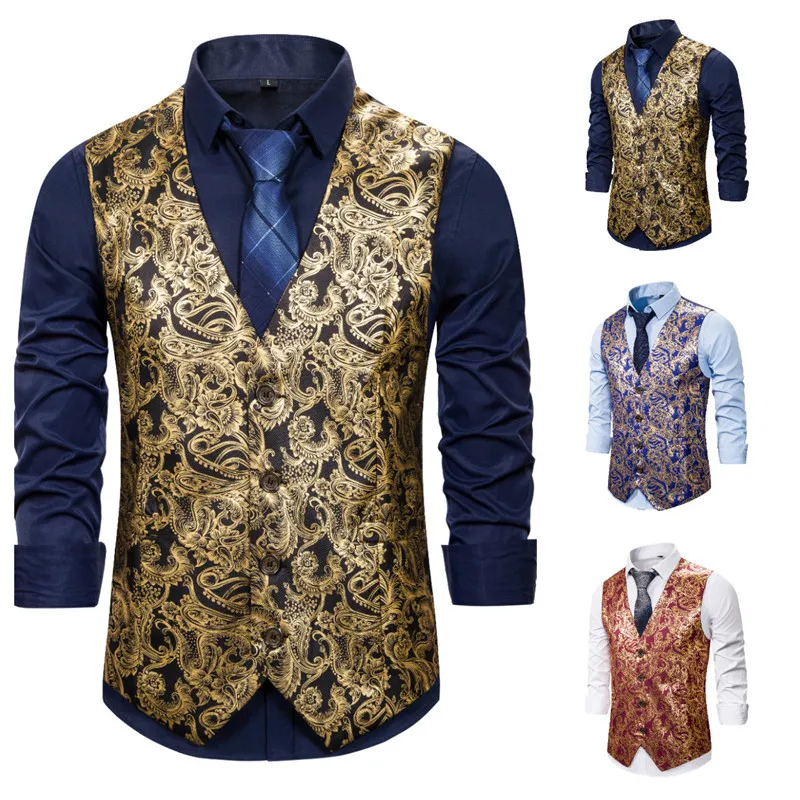 

Men's Middle Eastern Golden Glossy Suit Vest Single Piece Vest