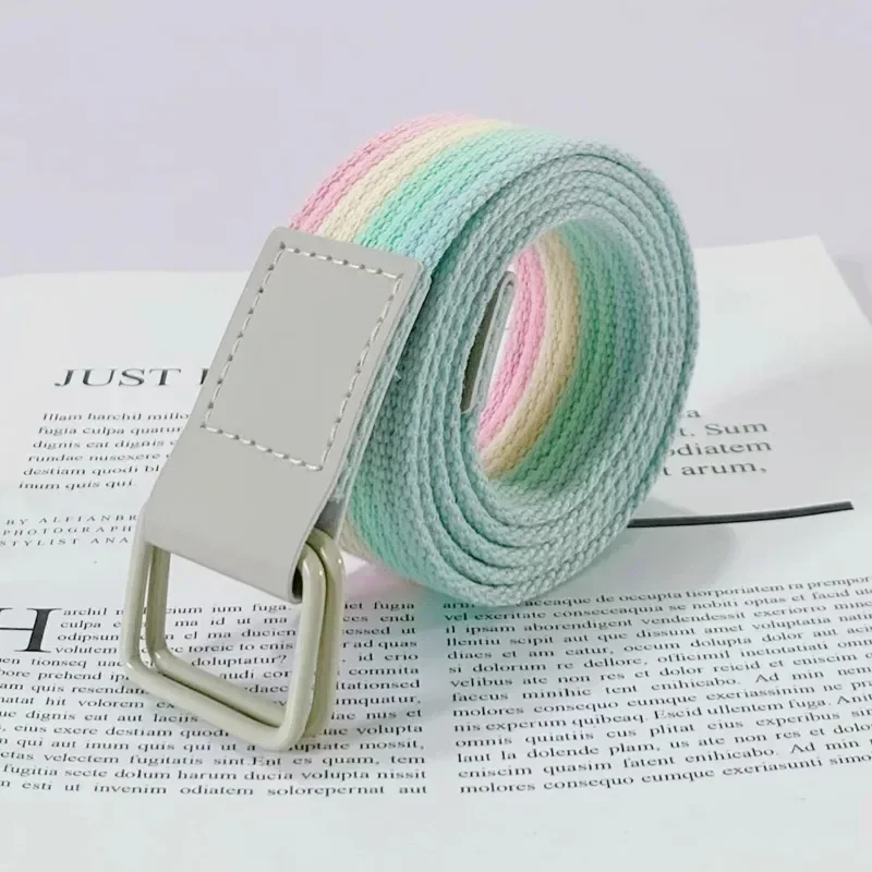 Korean Women Candy Colorful Stripe Square Canvas Belts for 110cm No-hole Durable Canvas Casual for Woman Jeans Belts Accessories