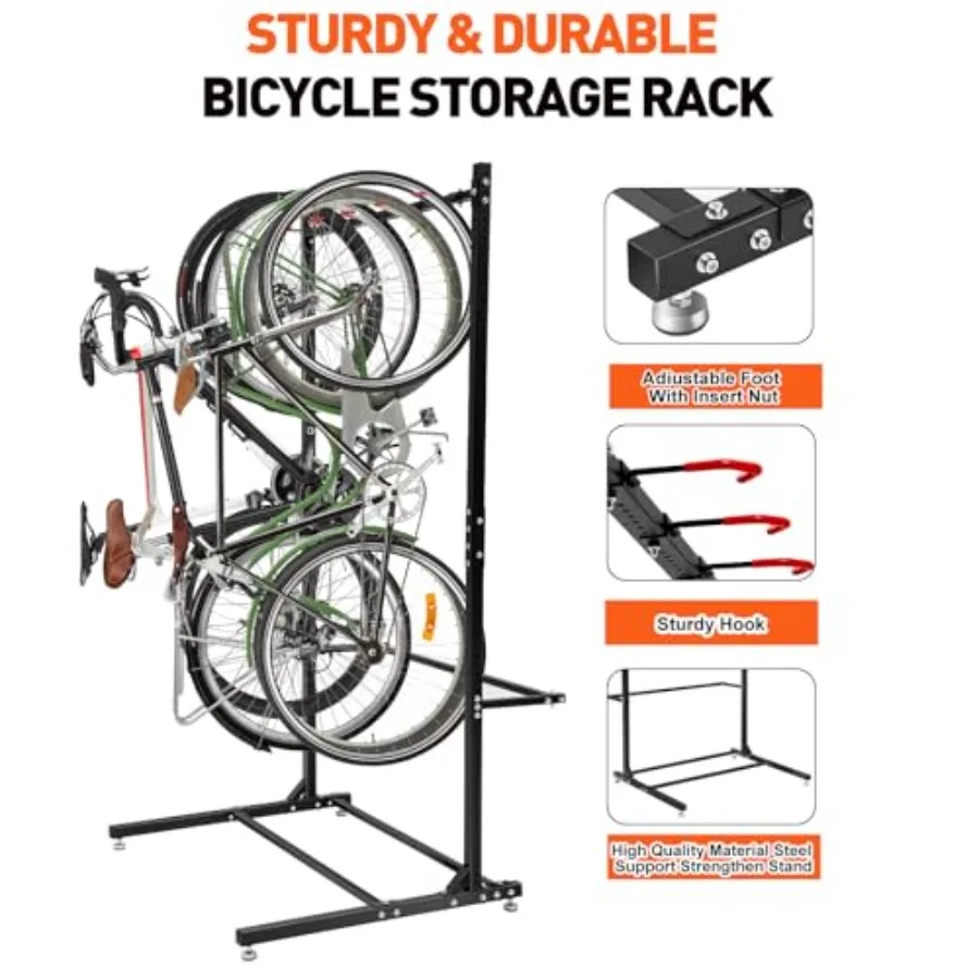 독립형 자전거 거치대 자전거 보관대 수직 자전거 스탠드 최대 5대 헬멧 홀더 포함 견고한 강철 자전거 거치대 가정용