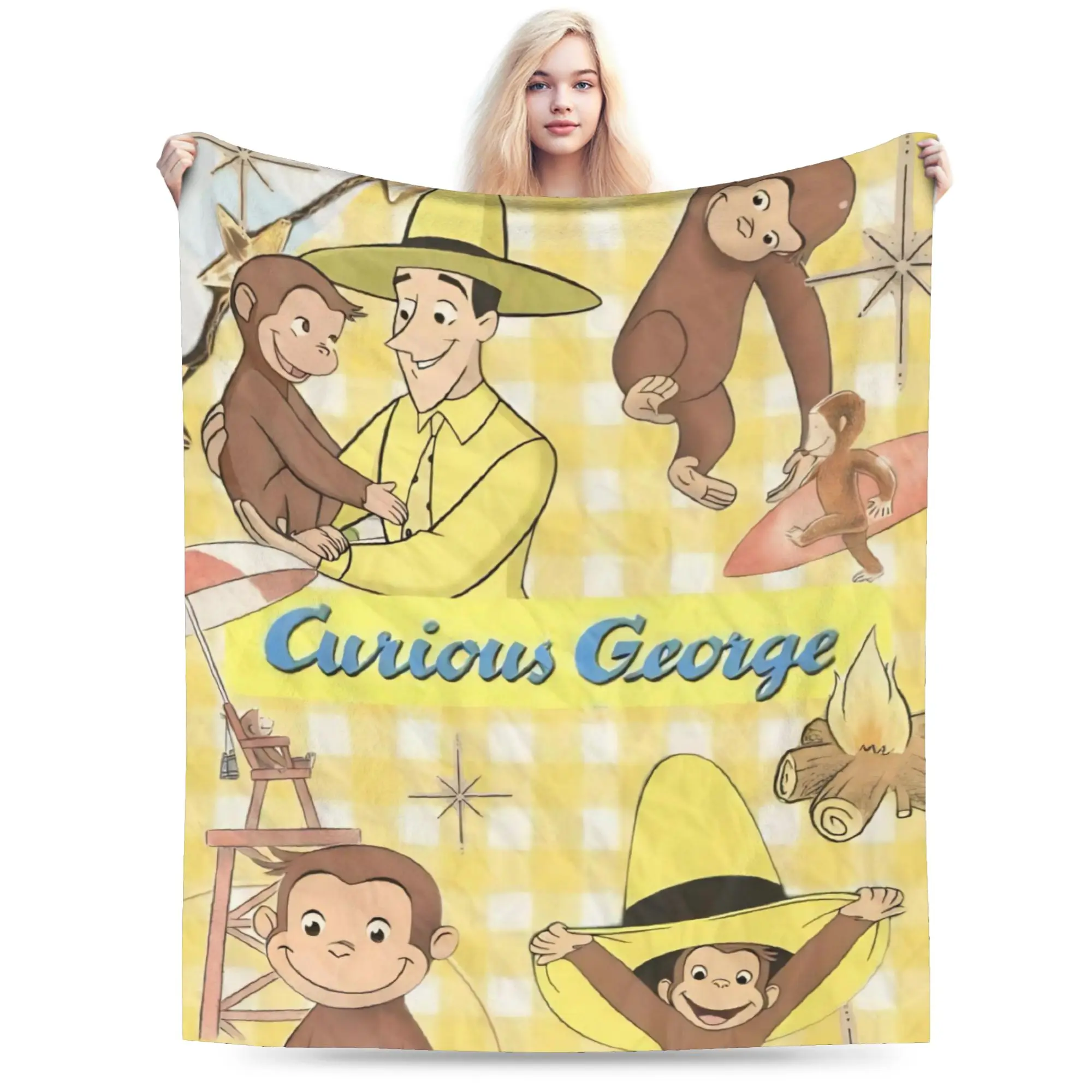 Curious George African Monkey Throw Blanket for Couch Fuzzy Soft Plush Blanket 50x60 Inch Multiple Sizes Bedspreads All Seasons