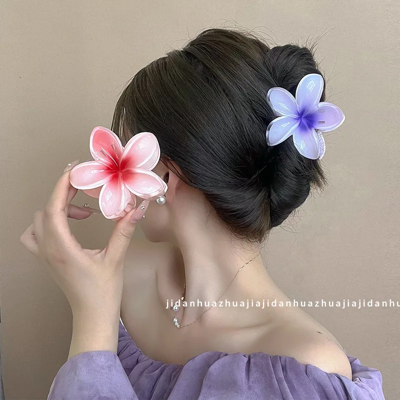 8cm Artificial Purple Lotus Flower Candy Color Hair Clip Transparent Egg Flower Hairpin Bath Clip Hair Accessories Women Grip