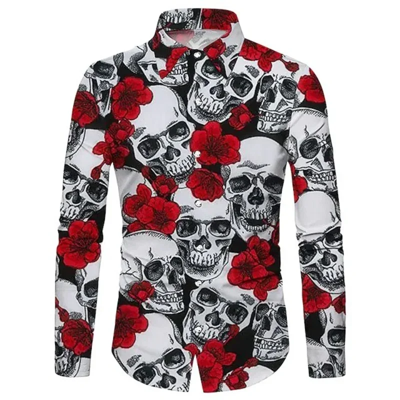 

Fashion Floral Skull Rose Pattern 3D Printing Men's Long Sleeve Shirts Casual Comfortable Shirt Party Shirt Autumn Men Clothing