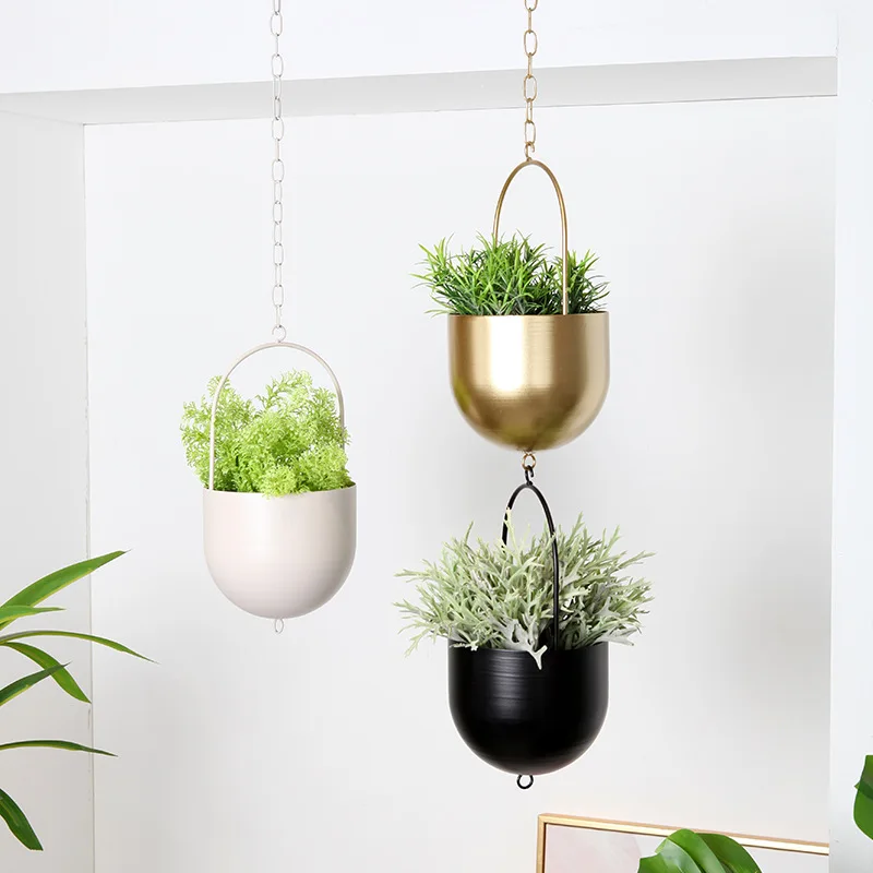 Metal Hanging Planter Pots Modern Plant Pot Container Minimalist Hanging Flower Pots Creative for Indoor Outdoor Garden Balcony