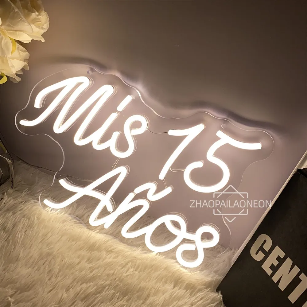 Imagem -03 - Mis 15 Neon Led Signs Spanish Birthday Neon Lights Happy Birthday Party Decoration Room Bar Decor Lâmpadas Led Usb