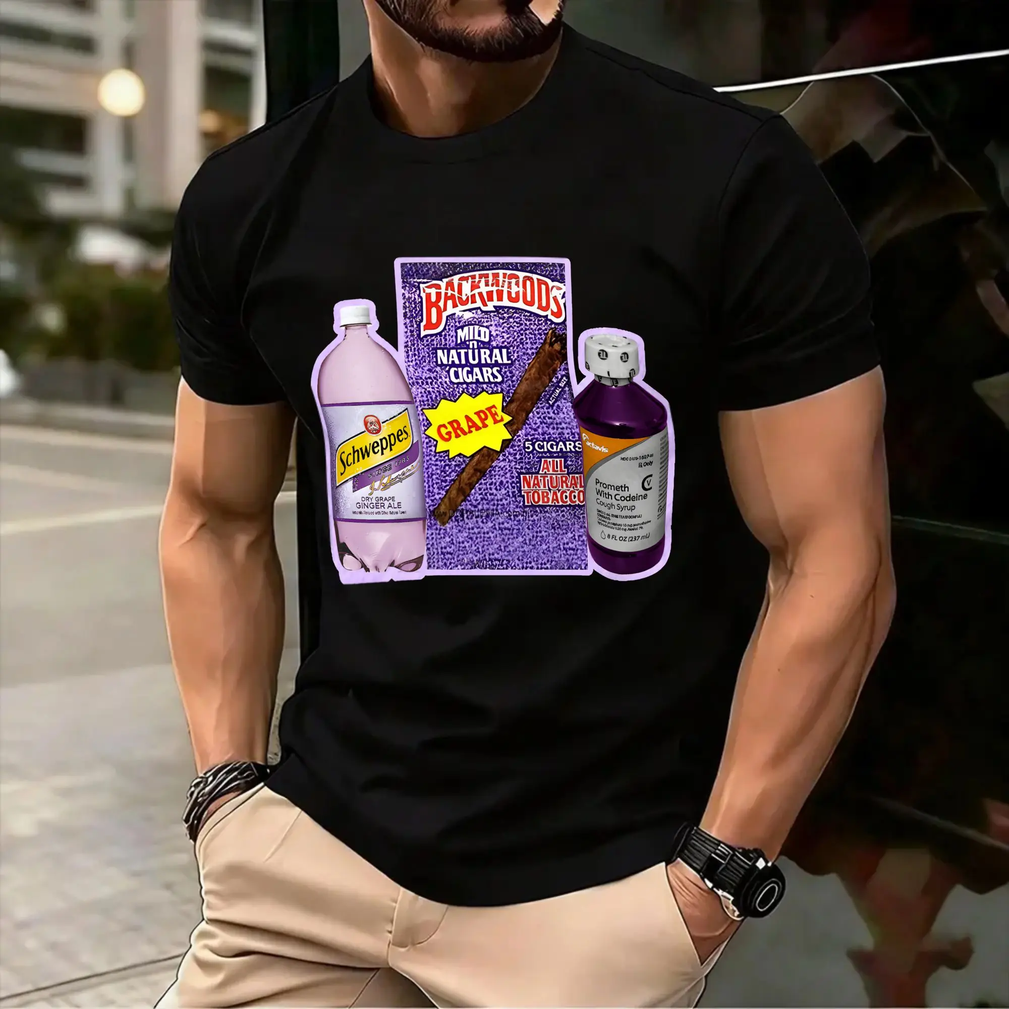 Camiseta de algodón Schweppes Purple Drank para hombre, camisetas vintage de playa, camisetas de Hip Hop, camisetas de talla grande, gran oferta