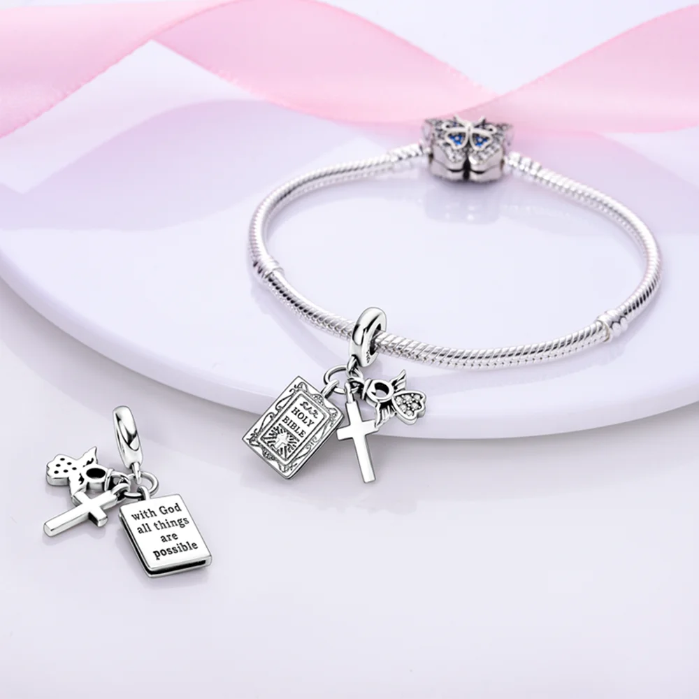 Religious Series Original Charms 925 Silver Bible Cross Dove of Peace Beads Pendant Fit Diy Women's Bracelet Jewelry Gift Making view 4