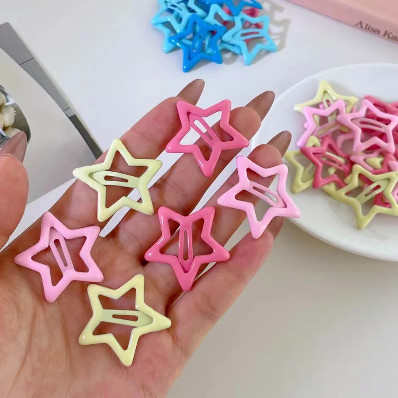 10pcs/set Cute Colorful Star Pentagram Y2k Fashion Five-Pointed Star Bobby Hair Clip Snap Clip Hair Accessories