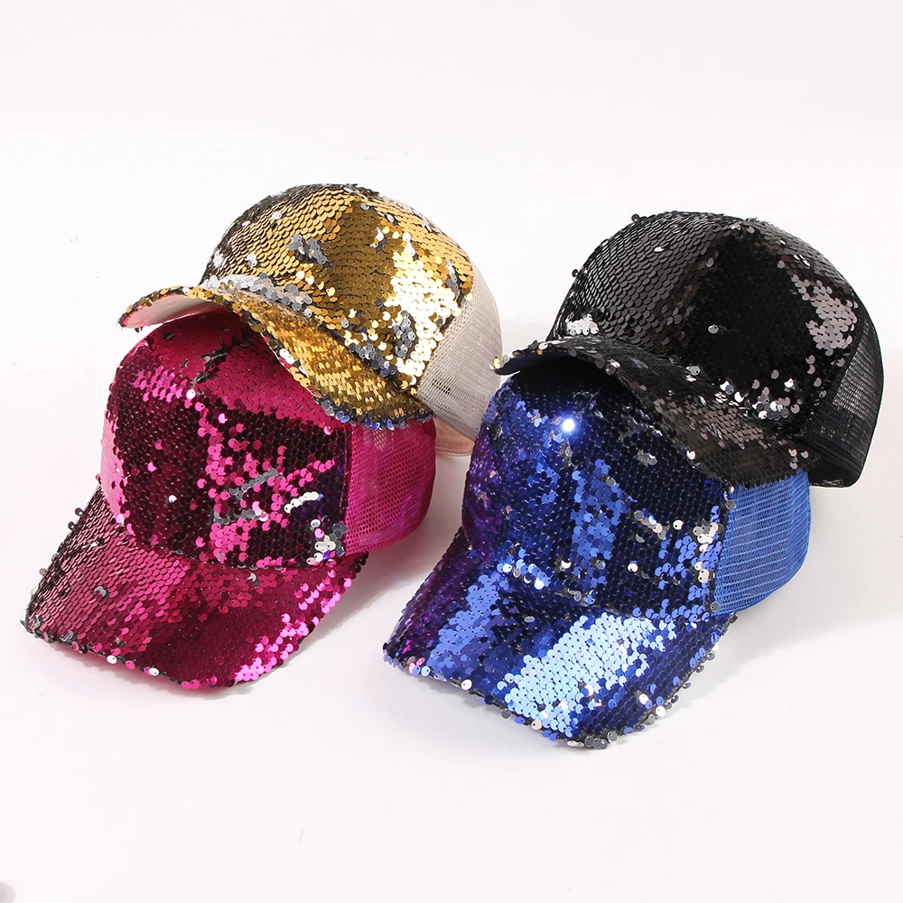 1 Men\'s AND WOMEN\'S Seasonal Breathable Mesh Fashionable Casual Sequin Baseball Cap