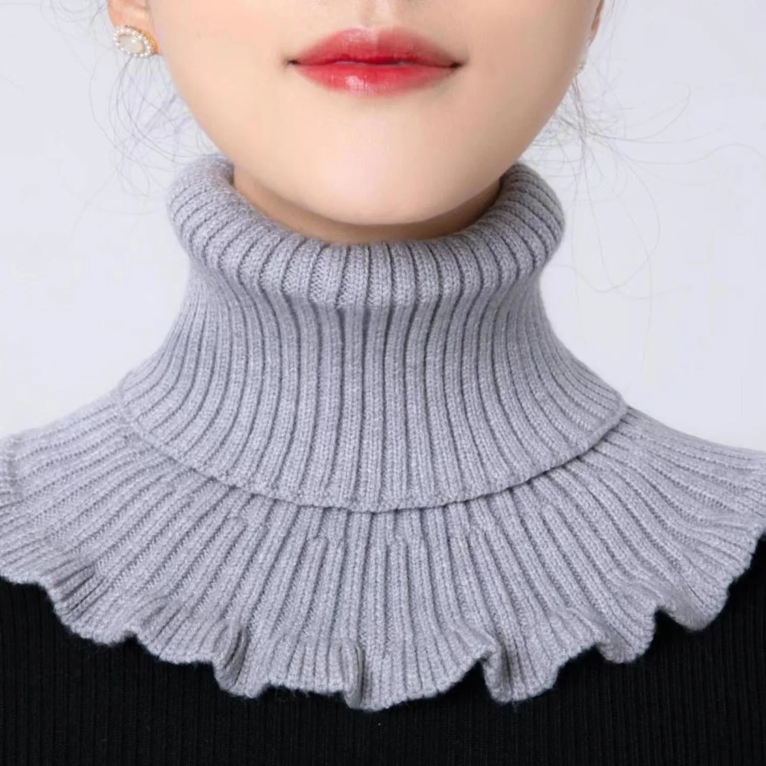 Woolen Knitted Scarf with Fake Collar Women Small Shawl Autumn Winter Pullover Warm Neck Protection Shoulder Lap Sweater Collar