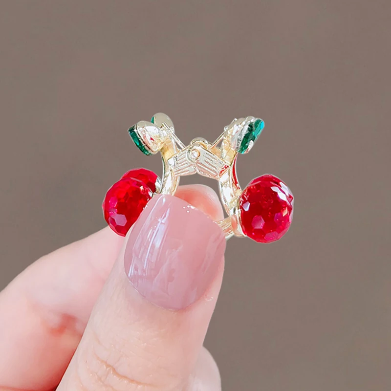 1pair Kawaii Cute Small Cherry Hair Claw Clips Women Girls Rhinestones Hairpin Hair Clip Crab Headwear Hair Accessories Ornament