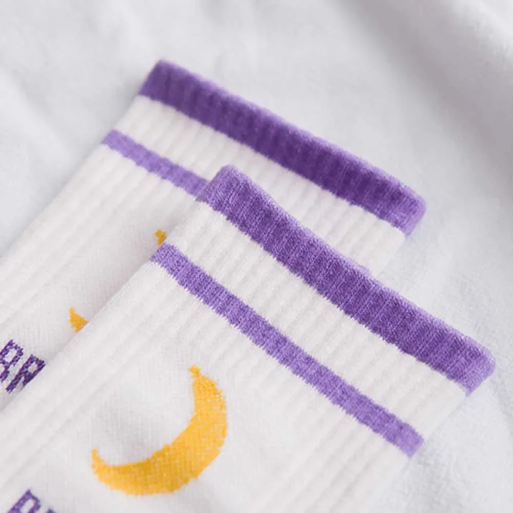 Мужчины Женщины Harajuku Хип-Хоп Осенние эластичные длинные носки с ребристой отделкой Новые лунные буквы в полоску с принтом Пары Хлопковые чулочно-носочные изделия