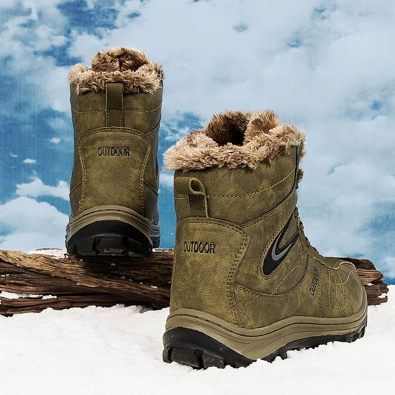 Botas militares tácticas para hombre, botas de nieve de cuero genuino para caza y senderismo, botas de invierno para hombre, calzado para exteriores acolchado y cálido