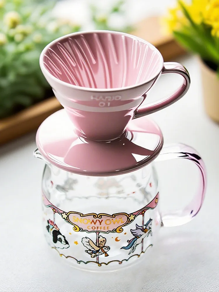 

Кофейник из стекла ручной работы с иллюстрацией снежной совы, лимитированная серия, набор для заваривания, чашка для совместного использования, инструменты для приготовления кофе в японском стиле