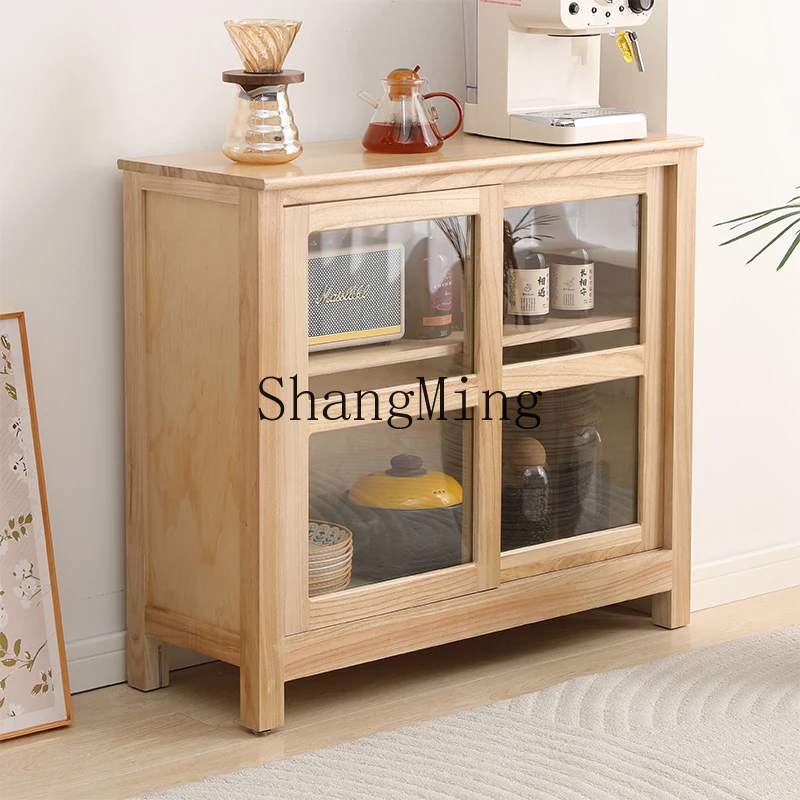 

FG dining side solid wood glass storage locker living room integrated wall small sliding door bookcase