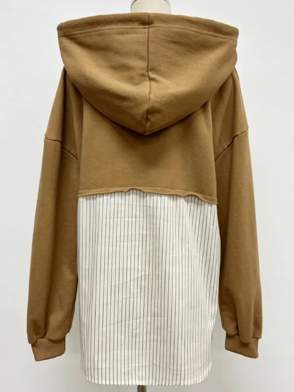 Trendiger, übergroßer, langer Sve-Hoodie für Damen, Patchwork-Streifendruck, bequem, vielseitig, Herbstfaion, lässige Streetwear