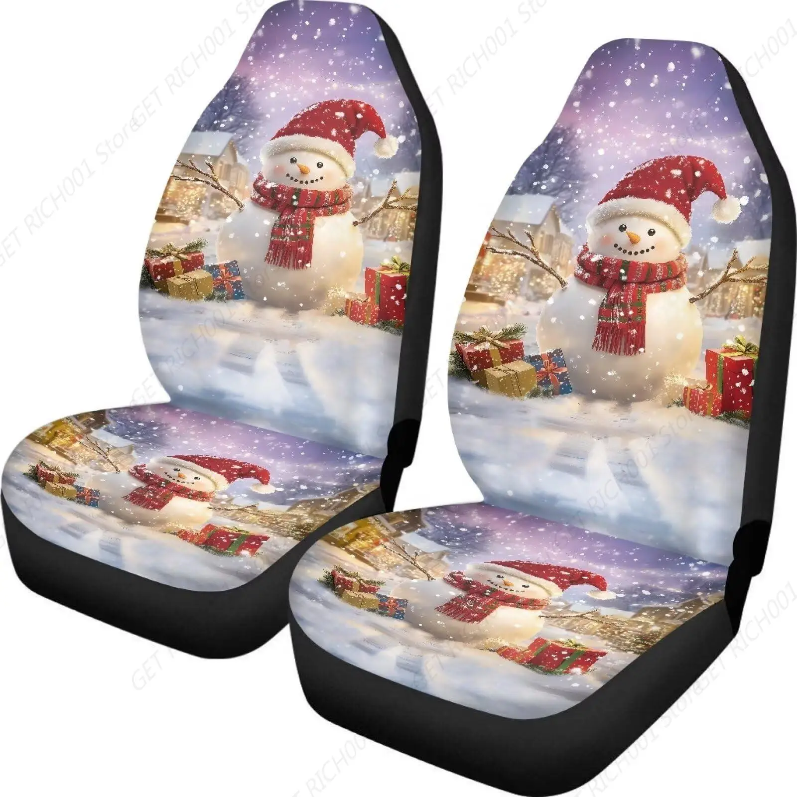 Christmas Snowman Print Car Seat Covers for Women Men Stylish Universal Auto Front Seats Protector Fits for Car SUV Sedan Trucks