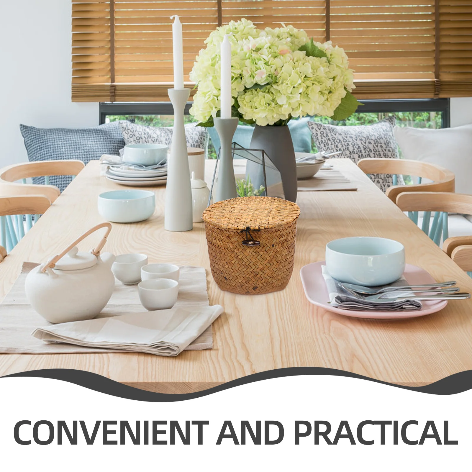 

Desktop Storage Organizer Box Natural Seagrass Basket Multi-Functional Sundries Snack Organizer Decorative Storage