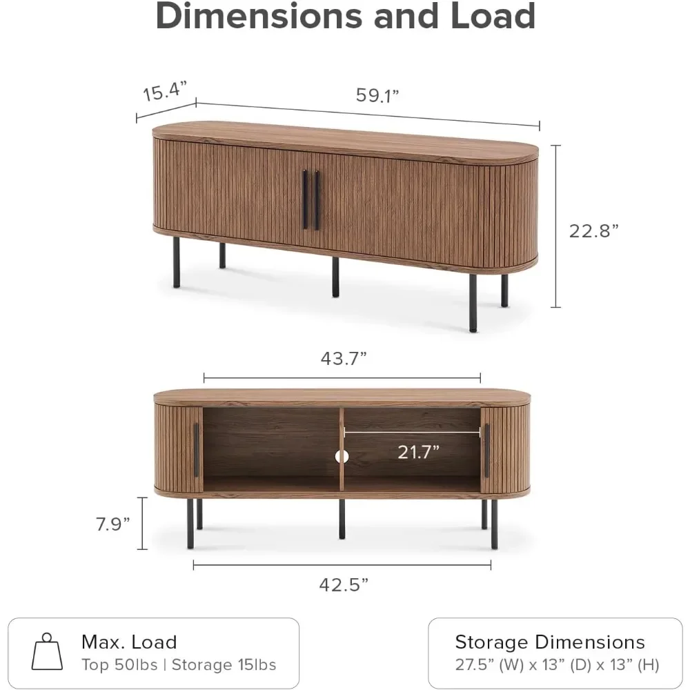 TV Stand, Fluted Entertainment Center, Mid Century Modern TV Console, Television Stands for 65 Inch TV