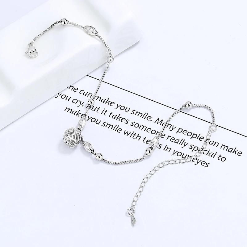 Vintage Chinese Style Hollow Palace Boll Foot Jewelry 925 Sterling Silver Anklets For Women Cute Bell Bracelets Girlfriend Gifts