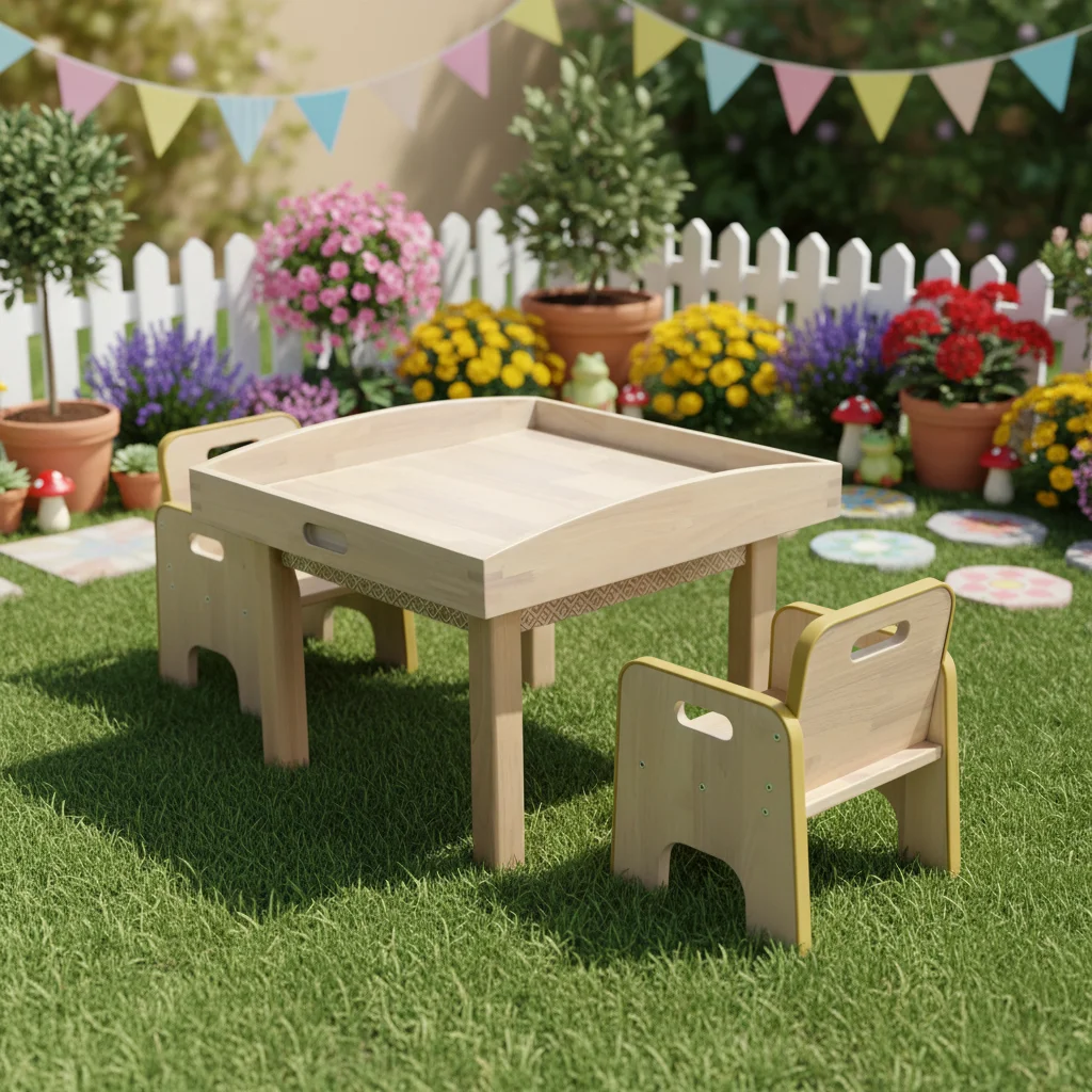 Wooden Children's Learning Table and Chair Set with Contemporary Design for Home School Outdoor Use