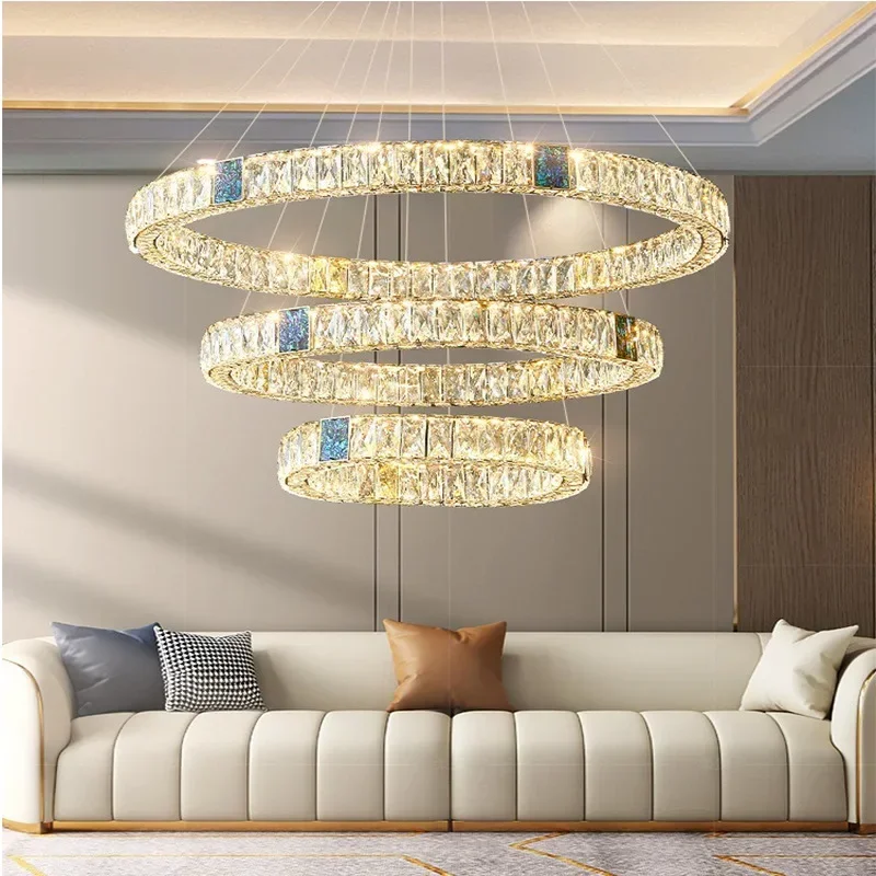 Modern Living Room Crystal LED Ceiling Lamp Bedroom Kitchen Island Fixtures Stainless Steel Round Chrome Art Ceiling Chandelier