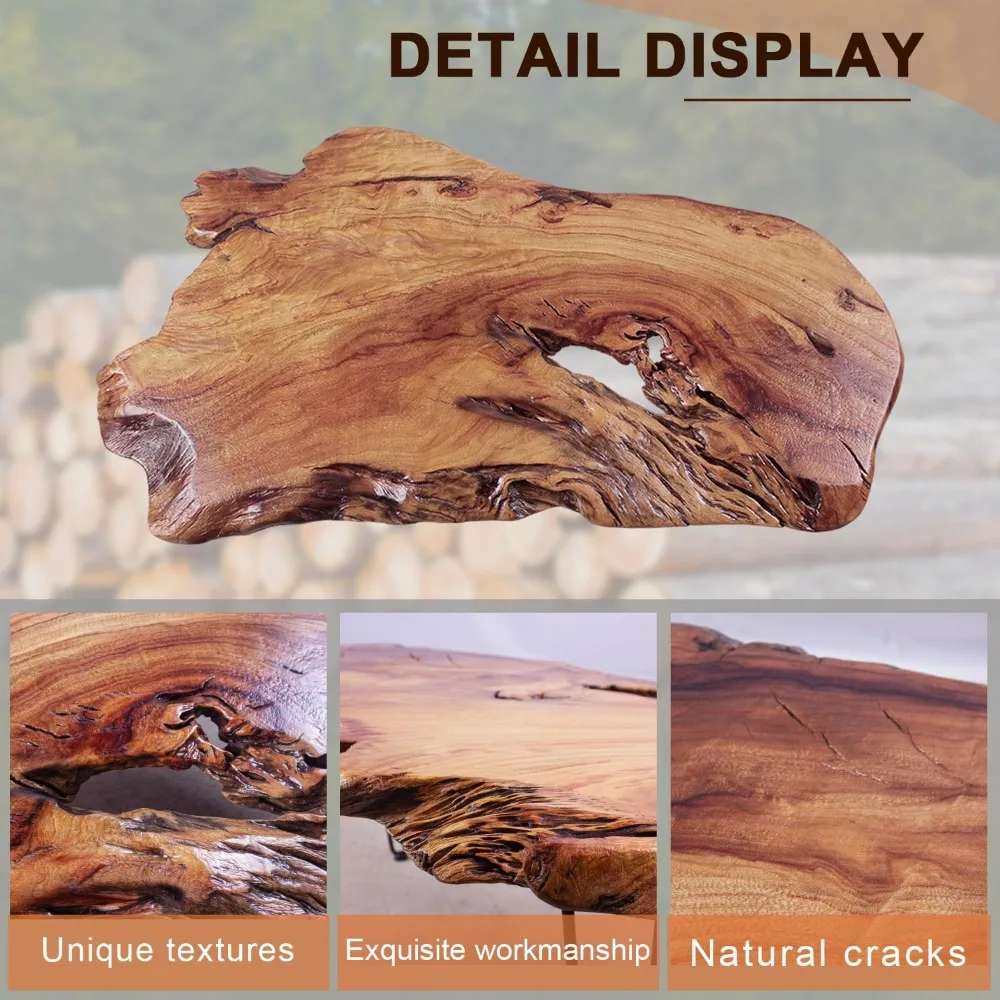 طاولة قهوة خشبية، طاولة قهوة فريدة من نوعها ذات حافة حية لغرفة المعيشة