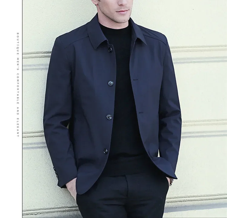 

Мужские весенне-осенние однотонные куртки с отложным воротником, модные однобортные повседневные деловые кардиганы, пальто, элегантная мужская одежда