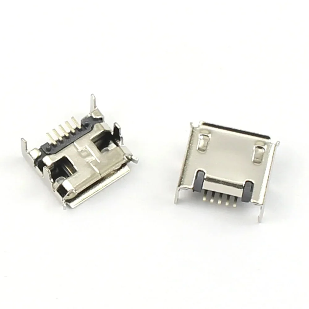 50pcs Micro USB Connector 5P Female SMD SMT DIP 5 Pin Type B Ejector 2 4 Legs Mount Jack Charging Socket Power Plug Port Flat