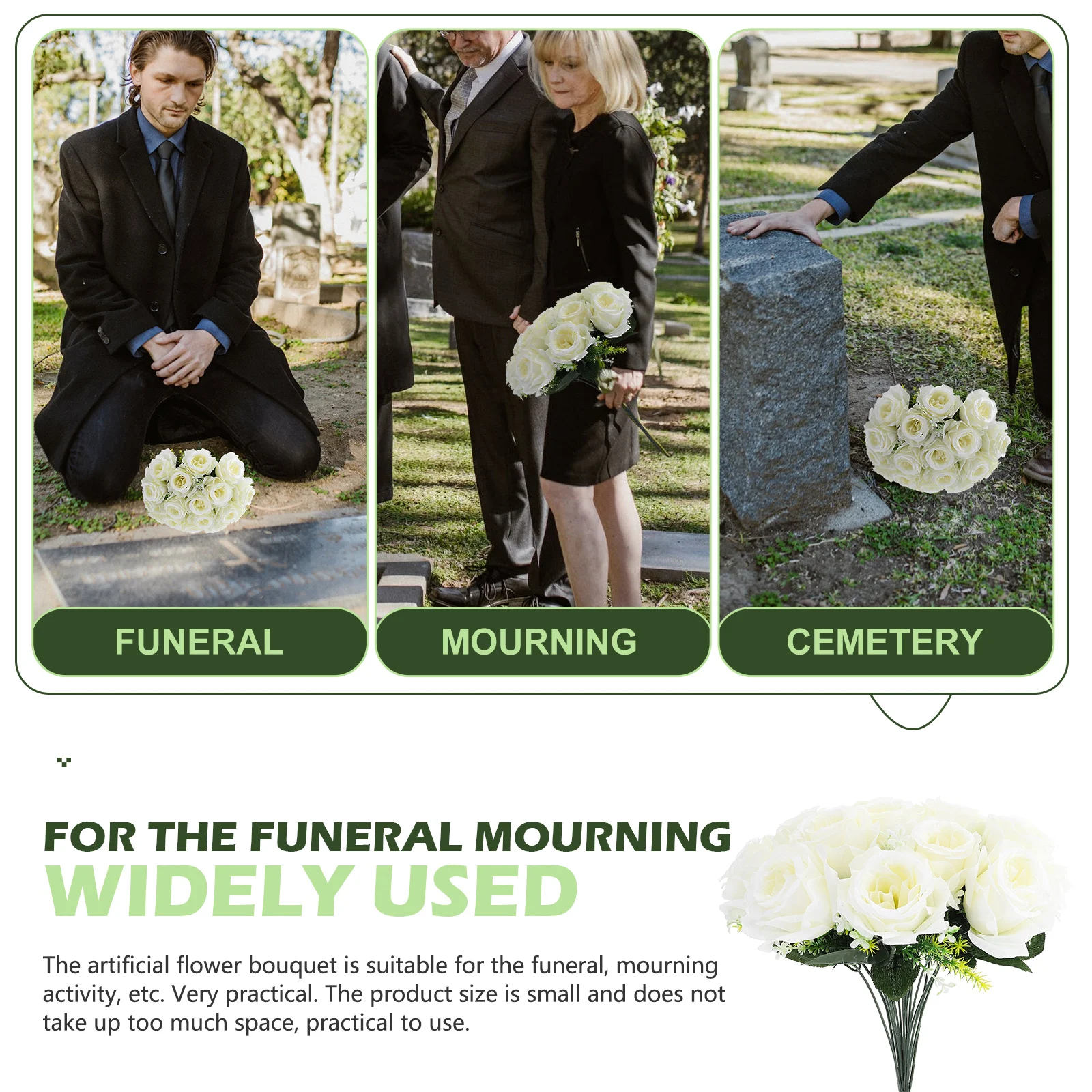 

Artificial Rose Flower Bouquet Small Size Realistic for Cemetery Funeral Memorial Silk Flowers Artificial Flowers