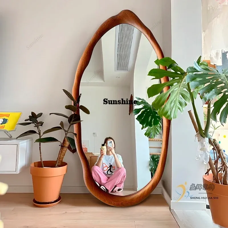 

Wooden Vintage Mirror Bedroom Korean Style Girls Aesthetic Mirror Full Body Floor Standing Cloud Big Spiegel Wand Home Products