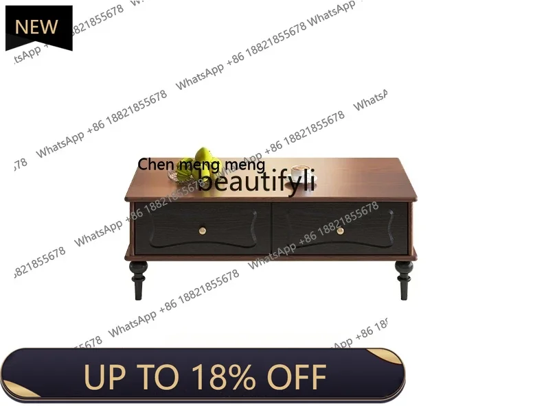 

P178 French Retro Solid Wood Coffee Table Living Room Home Small Apartment Designer Small Table American Square Coffee Table