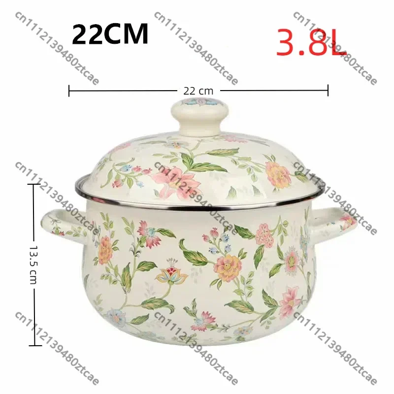 20/22/24cm Enamel Saucepan With Lid, Thickened Double Ear Cookware, 2.8/3.8/4.5L Enamel Pot Pan For Kitchen Home Use