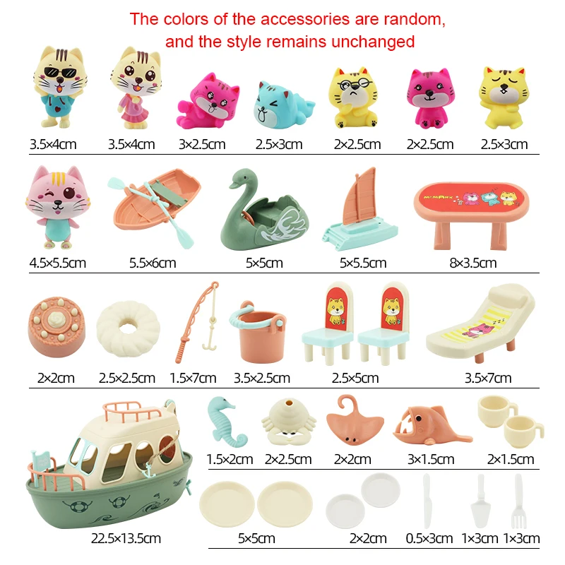 Zestaw zabawek do udawania Plastikowy zestaw do zabawy z kotem Zestaw figurek do zabawy w dom dla małych dzieci DIY Zabawki dla dzieci nowość