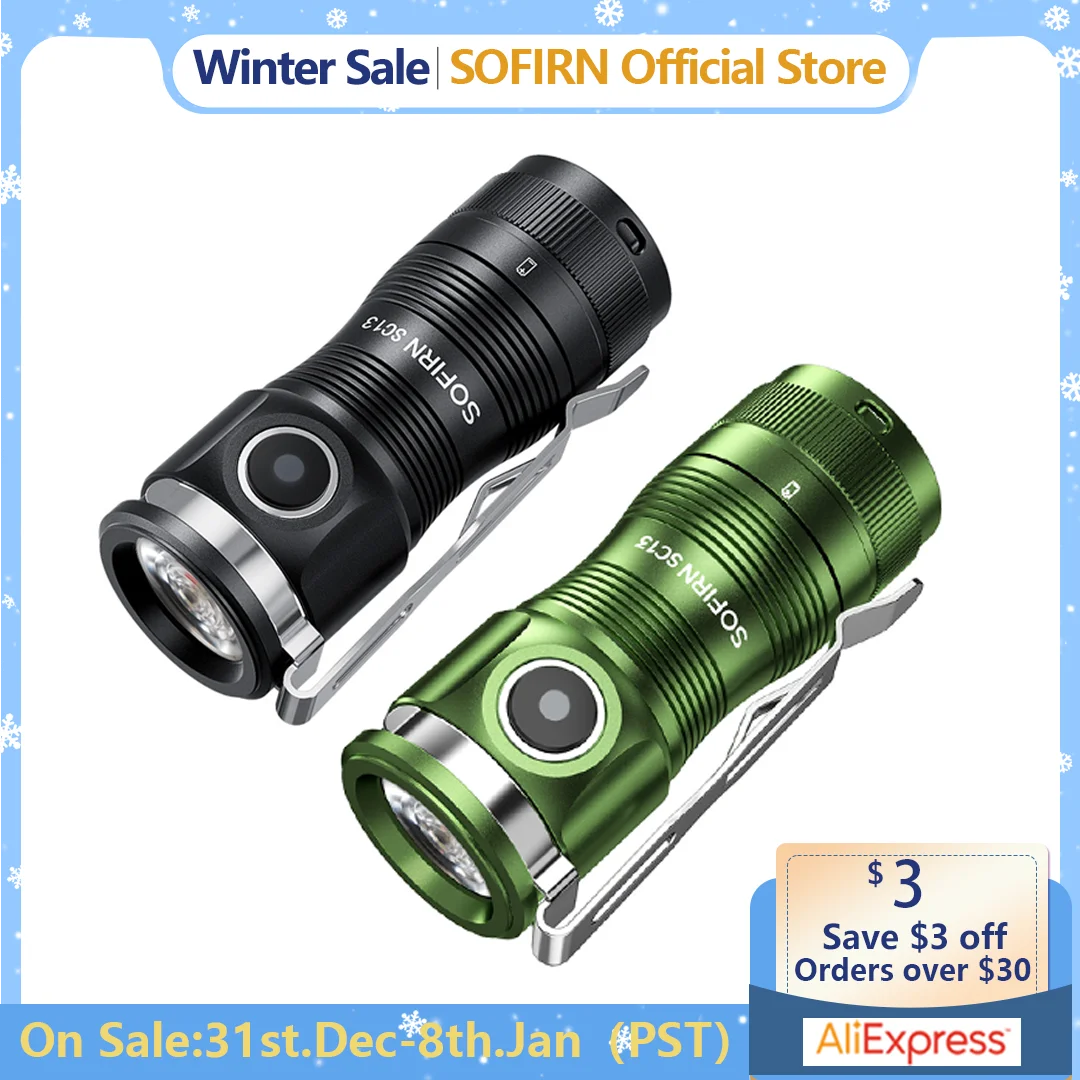 Sofirn Mini SC13 SST40 LED 1300lm Tactical 18350 Rechargeable Flashlight 6000K Keychain Emergency Torch Led Light with Magnetic