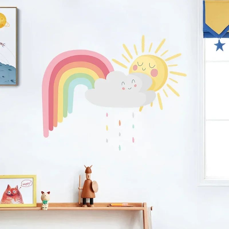 rainbow cloud rain bedroom home cabinet wall decoration can remove  stickers self-adhesive anime decor stickers