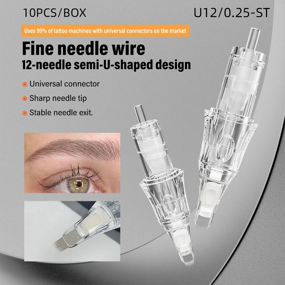 10pcs Tattoo Cartridge Needles Built-in Sponge Half-wall U12/0.25 Disposable Sterilized Tattoo Needle for Eyebrows Body Art