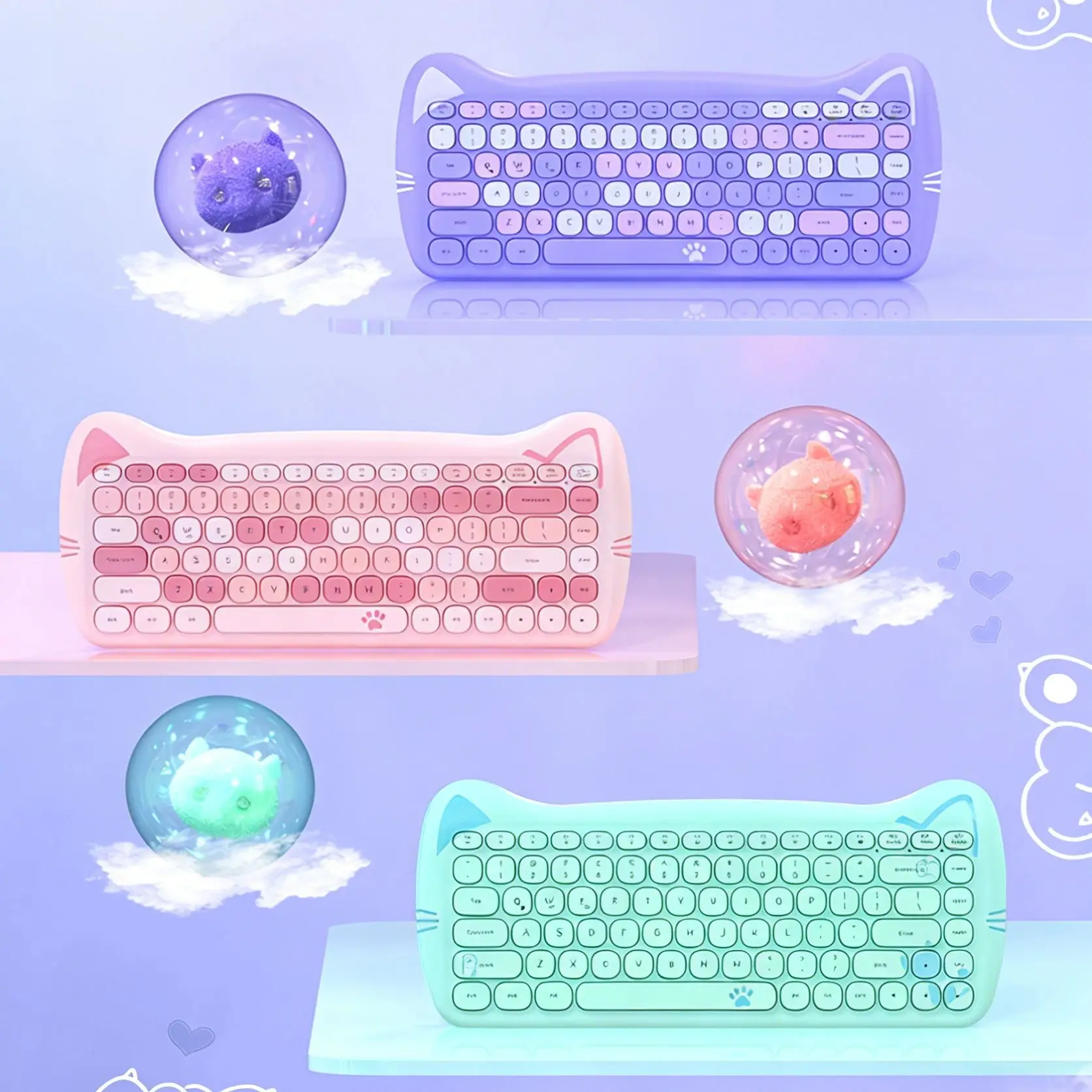 

AJAZZ 3060I 84-клавишная беспроводная Bluetooth-клавиатура с милым котом, портативная тонкопленочная клавиатура, подходит для офисных игр для ПК/Mac