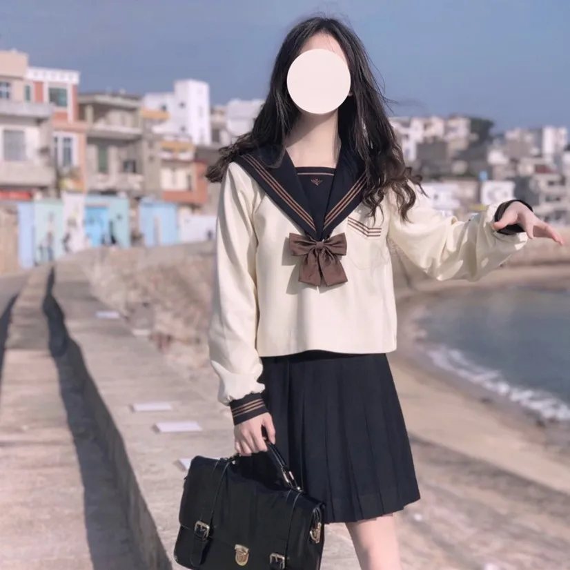 Abito Jk per ragazza uniforme scolastica giapponese Abito sexy a maniche lunghe da donna con tre cravatte primaverili e autunnali