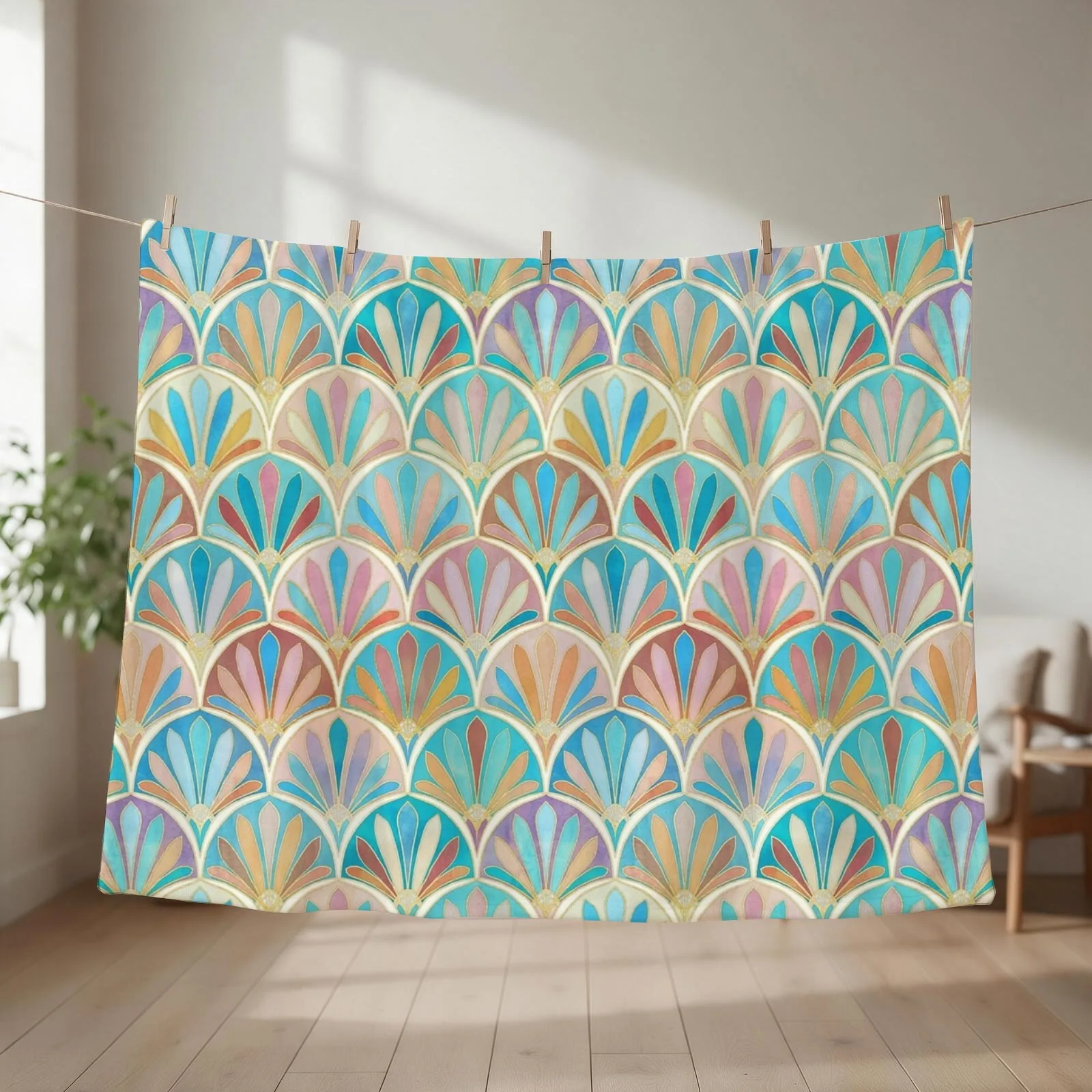 Vintage Twenties Art Deco Pastel Pattern Throw Blanket couch cozy soft plush fuzzy picnic outdoor blanket
