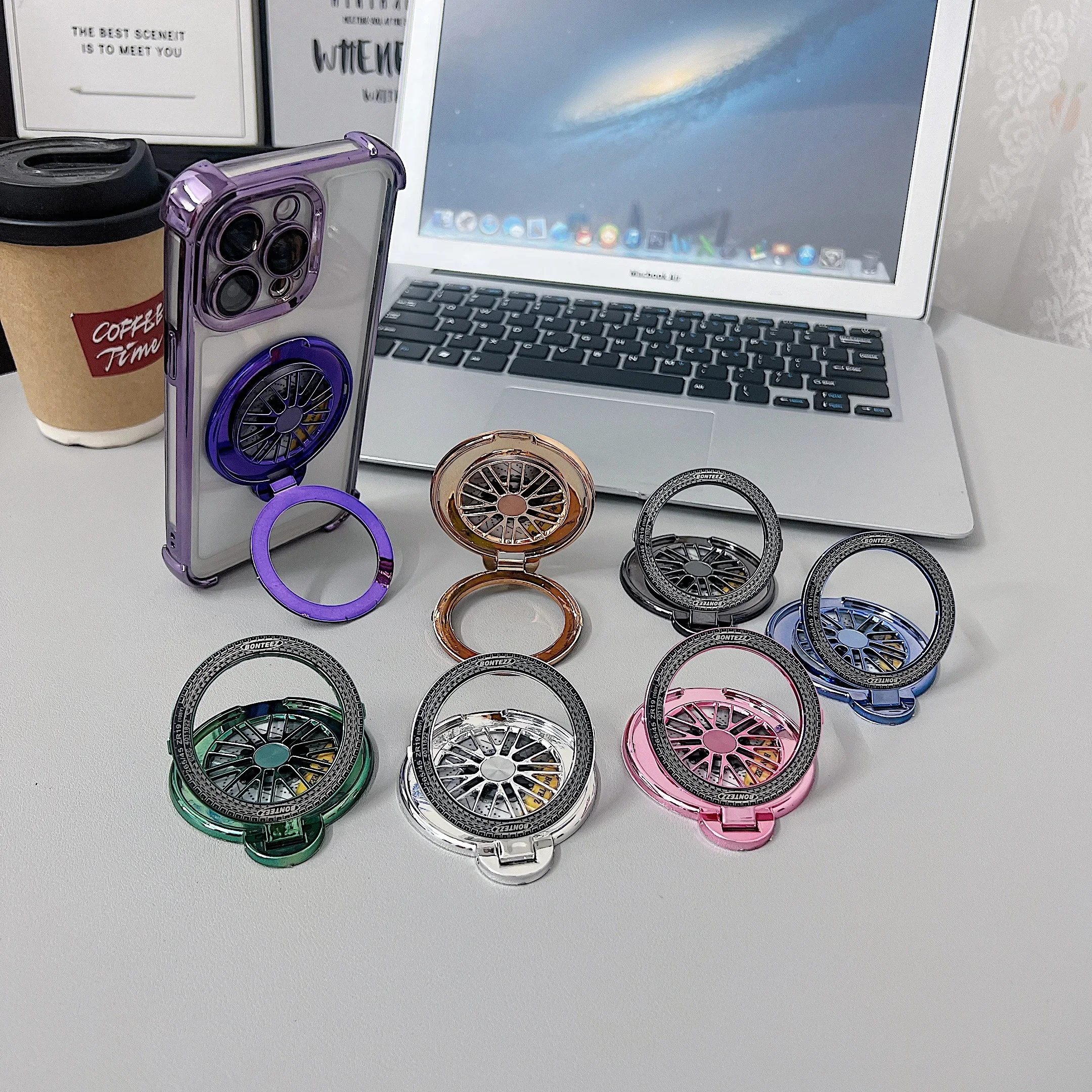 1pc Cute Electroplating Gyroscope Plating Finger Ring Holder Stand Grip 360Rotating for Mobile Phone Back Sticker Socket Bracket