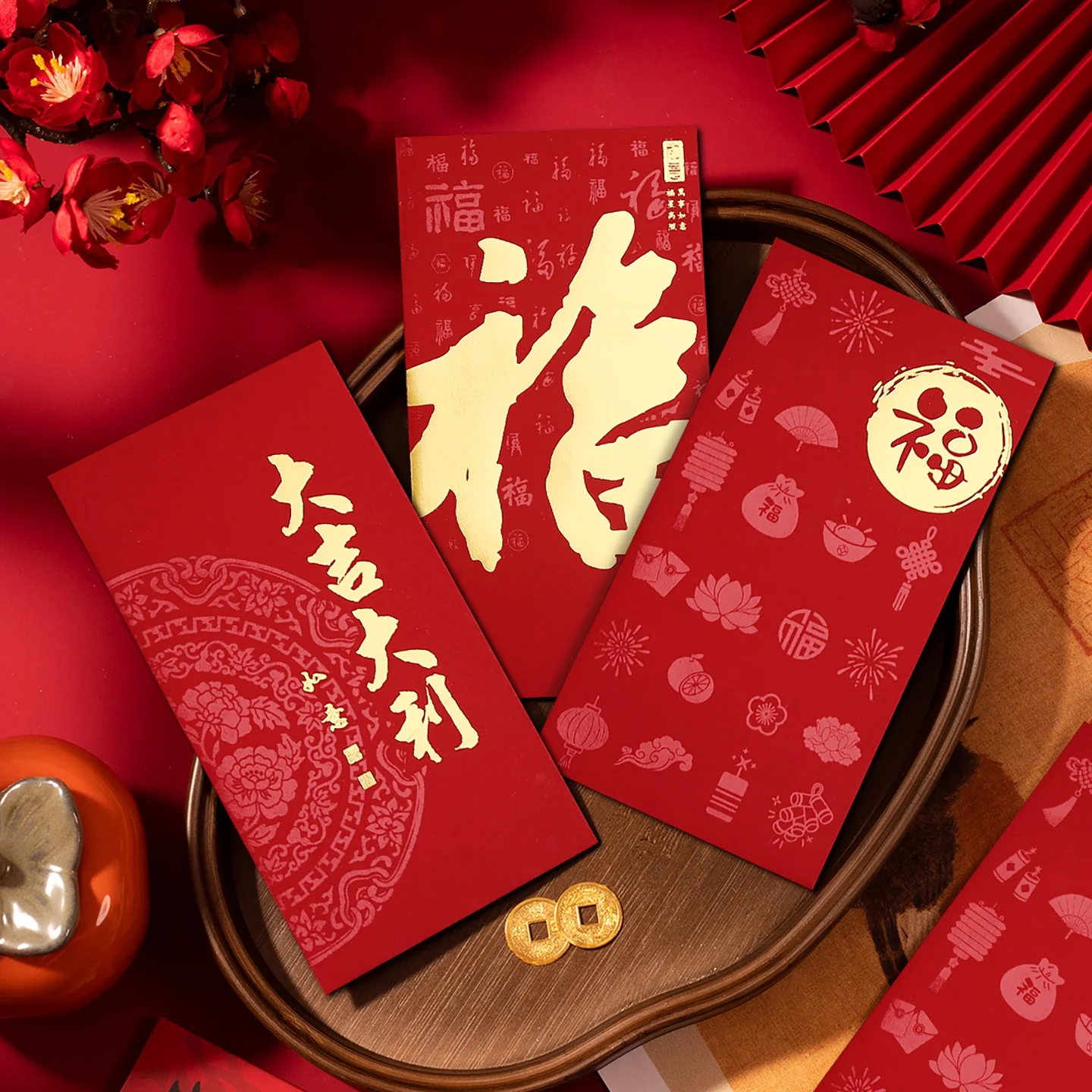 

10pcs Creative Traditional Red Envelopes Paper Chinese Style Red Pocket Blessing Gift Envelopes Chinese New Year