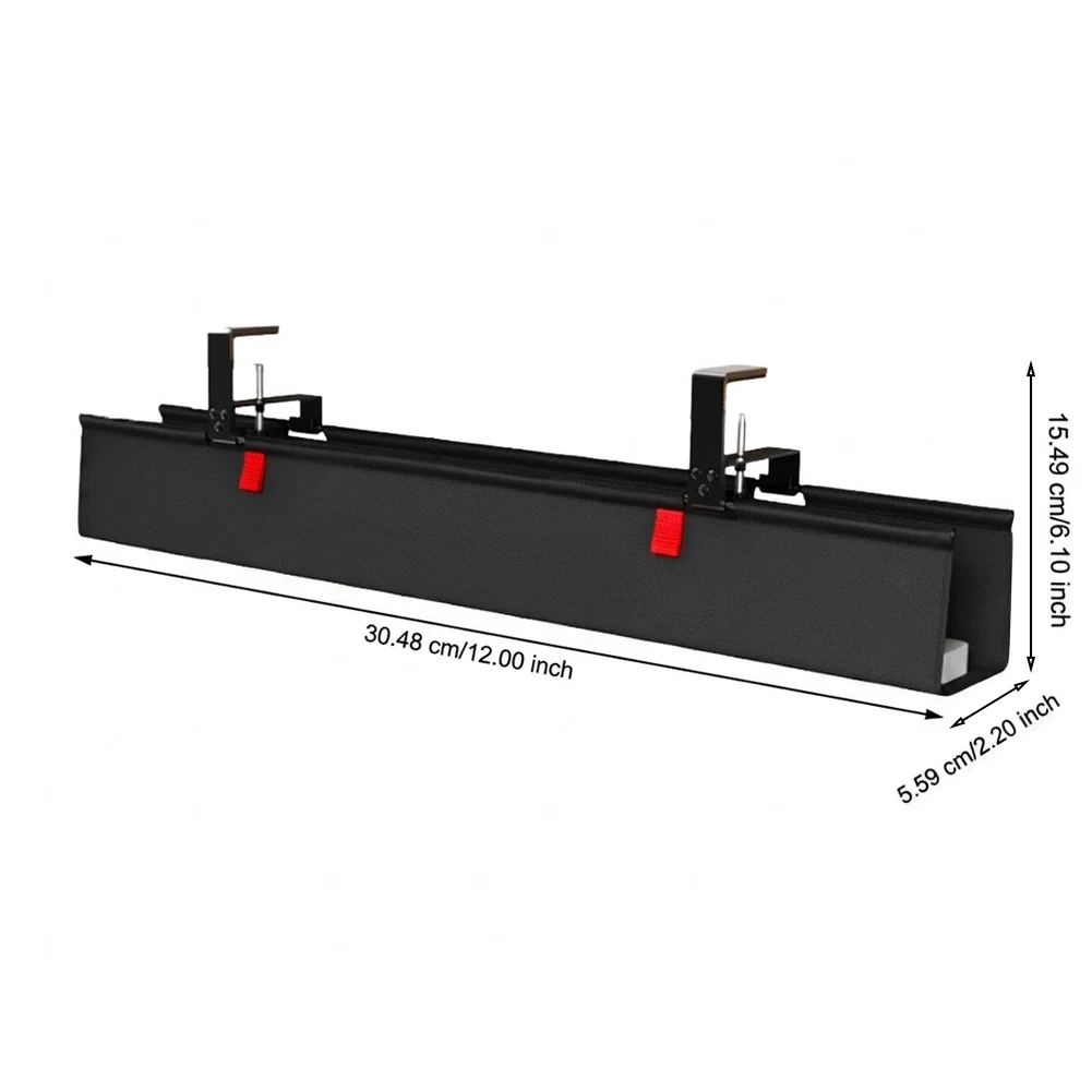 Clamp Mount Under Desk Cable Organizer Tray for Power Strips Made of Solid Iron Black Size 30.5 x 15.5 x 5.5 cm