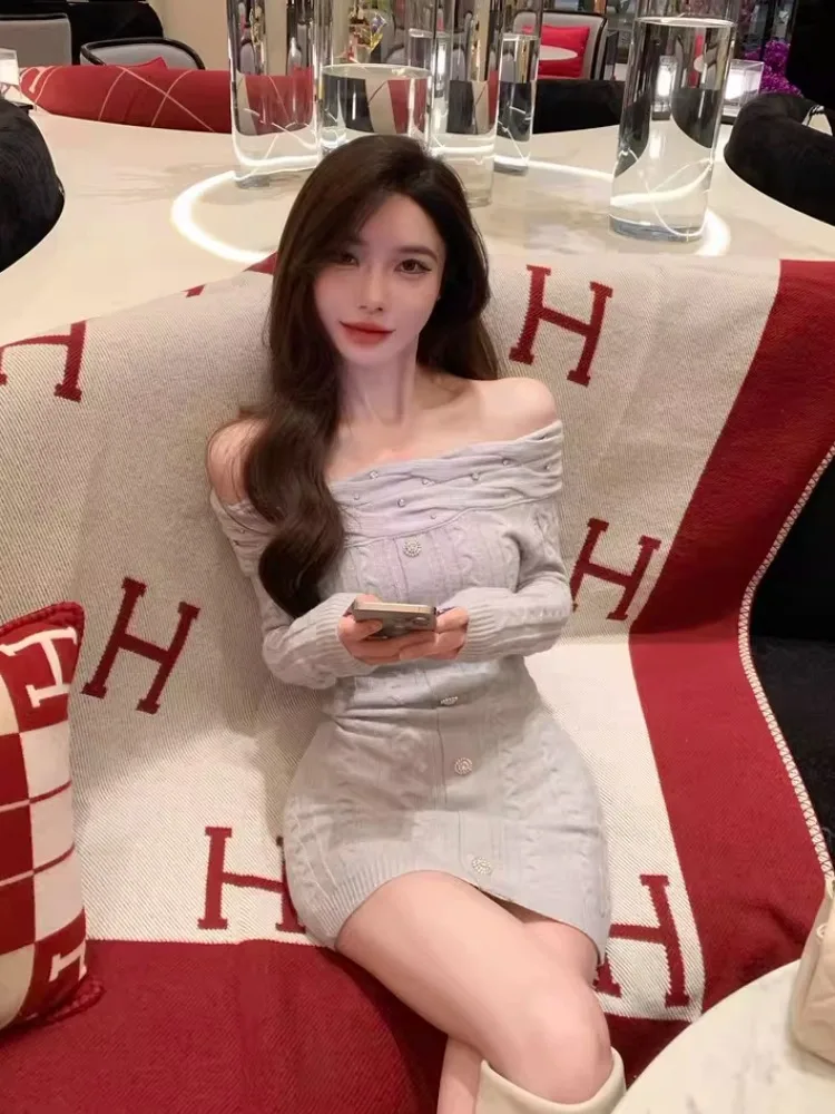 

Платье Pure Desire Design Knit Dr для женщин, облегающее, с запахом на талии, короткое, с длинным рукавом, на одно плечо, повседневное, для ежедневной носки