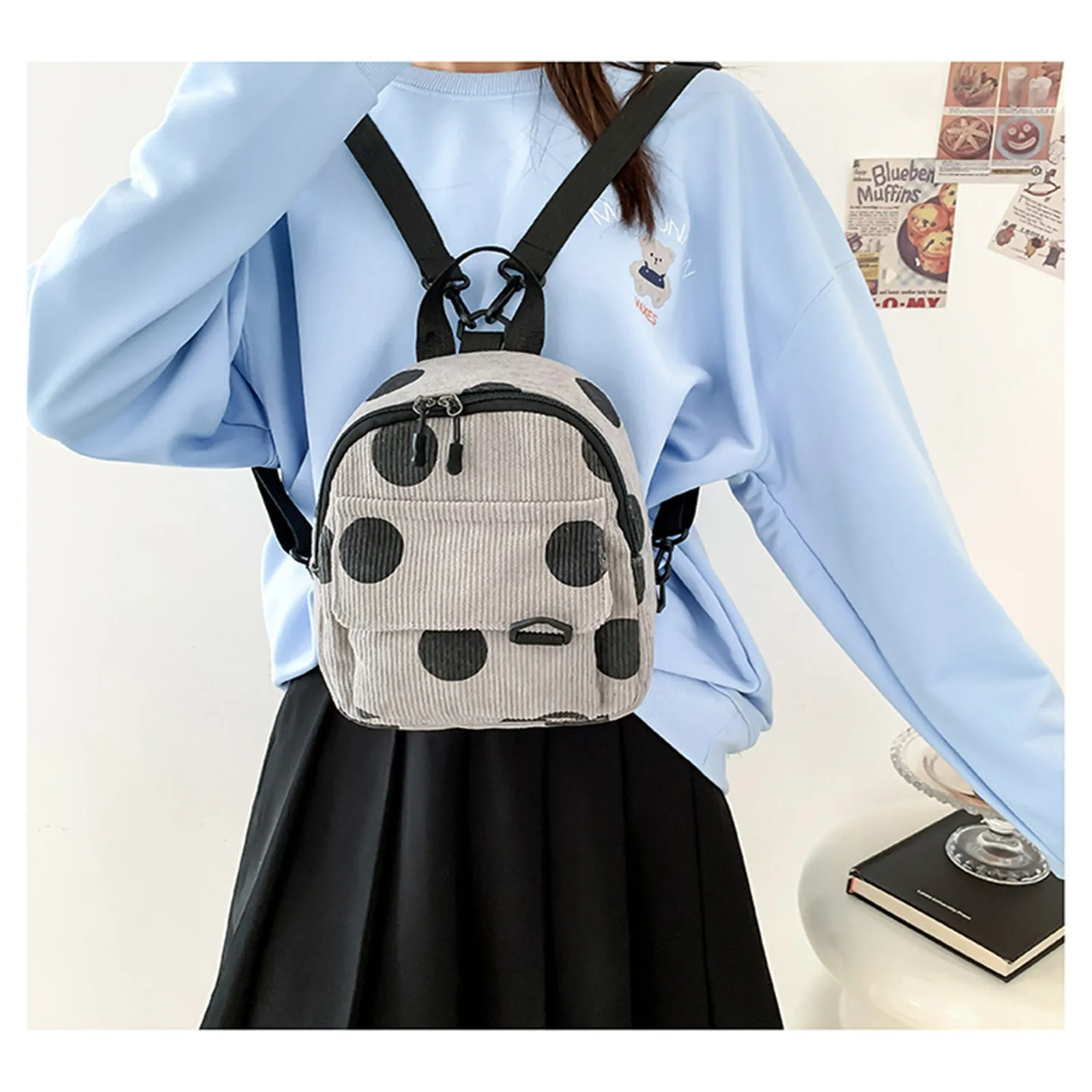 Mini Backpack Striped Velvet Outgoing Backpack Versatile Commuting Small Book Bag Casual Backpack Travel Bag